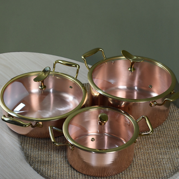 Bakreni lonac za rezance, zapadni stil, bez premaza, višeslojno dno, 2.1–4 L, Dongsheng copper art