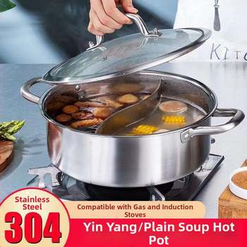 Hot pot Mandarin duck z nehrdzavejúcej ocele, dvojkomorový dizajn, objem 4.1-6 L, zložené dno, kryt z vláknitého skla, kompatibilný s bežnými platňami, značka Zhenmingtang