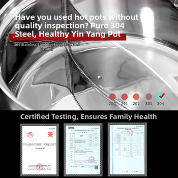 Hot pot Mandarin duck z nehrdzavejúcej ocele, dvojkomorový dizajn, objem 4.1-6 L, zložené dno, kryt z vláknitého skla, kompatibilný s bežnými platňami, značka Zhenmingtang