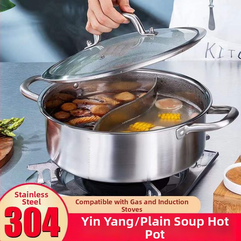 Hot pot Mandarin duck z nehrdzavejúcej ocele, dvojkomorový dizajn, objem 4.1-6 L, zložené dno, kryt z vláknitého skla, kompatibilný s bežnými platňami, značka Zhenmingtang