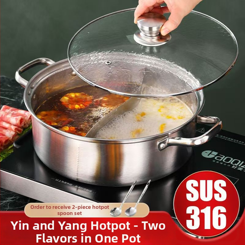 Hot pot Mandarin duck z nehrdzavejúcej ocele, dvojkomorový dizajn, objem 4.1-6 L, zložené dno, kryt z vláknitého skla, kompatibilný s bežnými platňami, značka Zhenmingtang