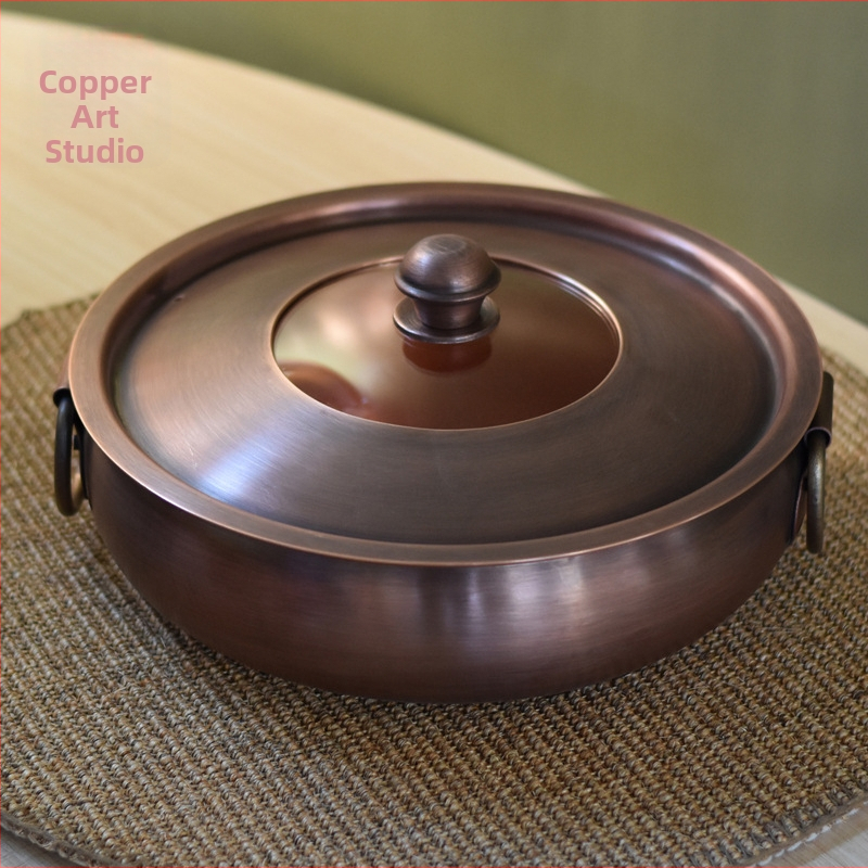 Meďová horúca nádoba s viacvrstvovým dnom a meďovým krytom, model DSTY456, objem 4.1–6 L a 2.1–4 L, kompatibilná so všetkými platničkami