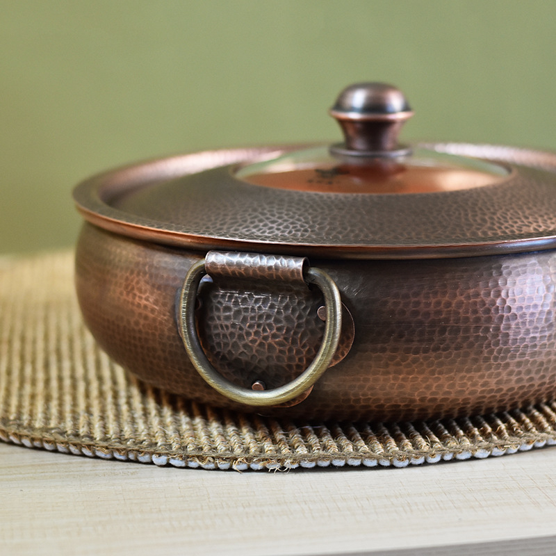 Bakrena posuda za vruću hranu s višeslojnom dnom i bakrenim poklopcem, model DSTY456, kapacitet 4.1–6 L i 2.1–4 L, kompatibilno sa svim pločama