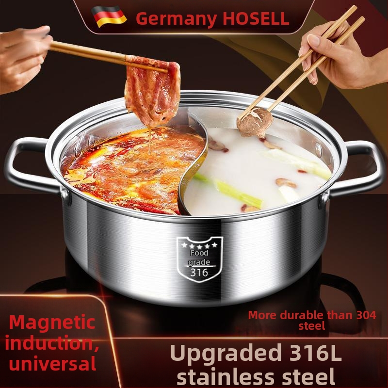 Hot Pot od 316 nerez čelika, dvostruko dno, kompatibilan s indukcijskom pločom, kapacitet iznad 10 L