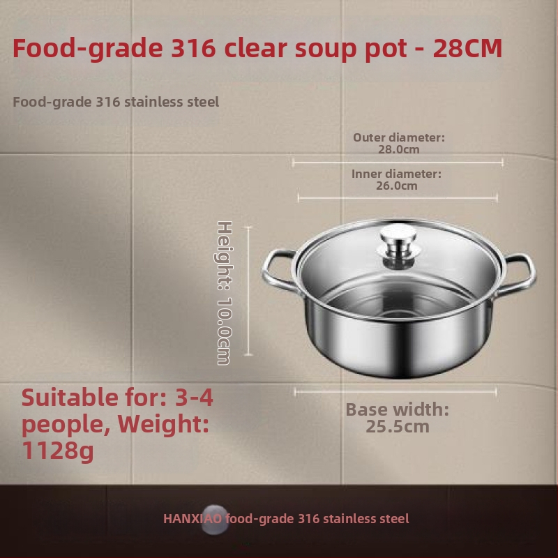 Hot Pot od 316 nerez čelika, dvostruko dno, kompatibilan s indukcijskom pločom, kapacitet iznad 10 L