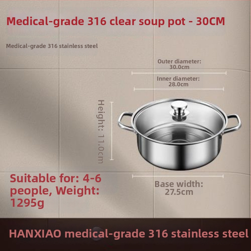 Hot Pot od 316 nerez čelika, dvostruko dno, kompatibilan s indukcijskom pločom, kapacitet iznad 10 L