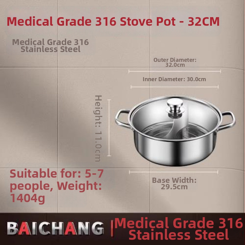 Hot Pot od 316 nerez čelika, dvostruko dno, kompatibilan s indukcijskom pločom, kapacitet iznad 10 L