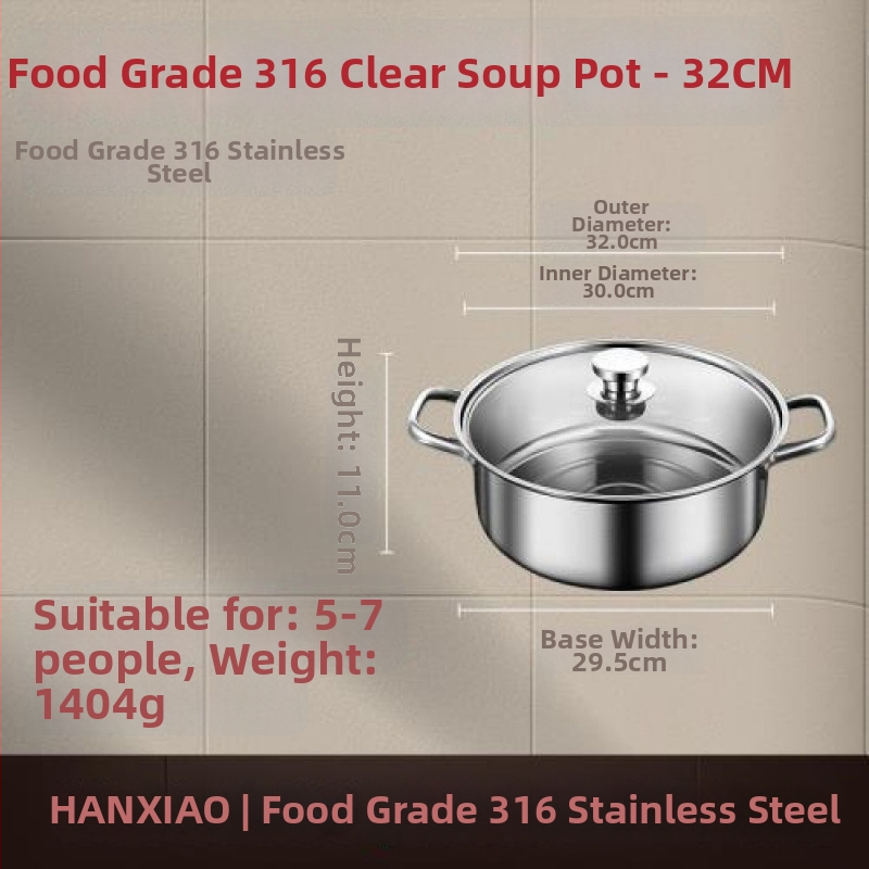 Hot Pot od 316 nerez čelika, dvostruko dno, kompatibilan s indukcijskom pločom, kapacitet iznad 10 L