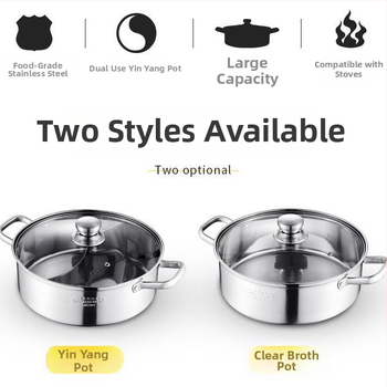 Yin-Yang hrniec, z nerezovej ocele 304, nepřilnavý povrch, kompatibilný s indukčnou doskou, s pokrievkou, objem 2,1–4 l