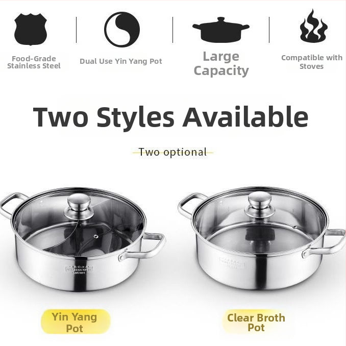 Yin-Yang hrniec, z nerezovej ocele 304, nepřilnavý povrch, kompatibilný s indukčnou doskou, s pokrievkou, objem 2,1–4 l