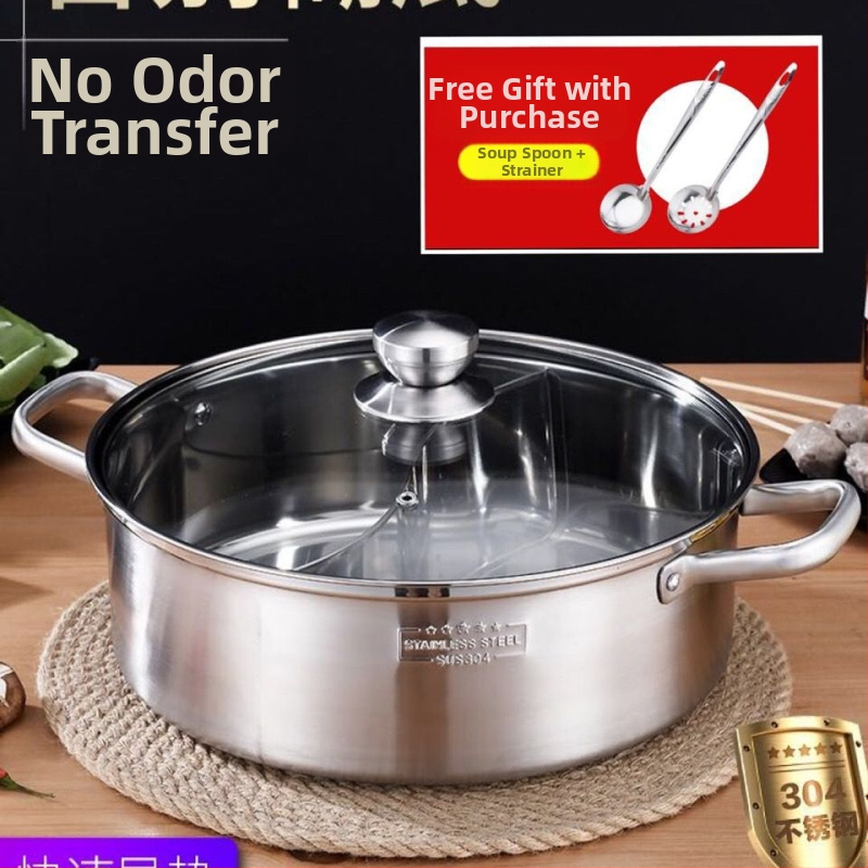 Yin-Yang hrniec, z nerezovej ocele 304, nepřilnavý povrch, kompatibilný s indukčnou doskou, s pokrievkou, objem 2,1–4 l