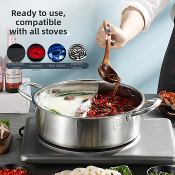 Shabu hrniec z nerezovej ocele 304, dvojkomorový, hrubý plášť, bez povrchovej úpravy, priehľadné veko, veľký objem 4.1–6 L a 2.1–4 L