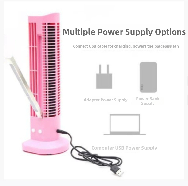 USB napájaný bezlopatkový stolný ventilátor s LED lampou na ochranu očí, prirodzený vietor, 2 rýchlosti