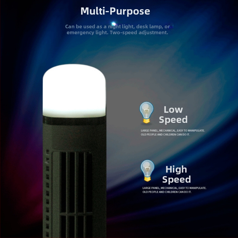 USB napájaný bezlopatkový stolný ventilátor s LED lampou na ochranu očí, prirodzený vietor, 2 rýchlosti