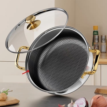 Nehrđajući hot pot lonac, Shu Bao model 08, integriran, s non-stick dnom i staklenim poklopcem, kapacitet 4.1–6 L / 2.1–4 L, kompatibilan s indukcijskim štednjakom