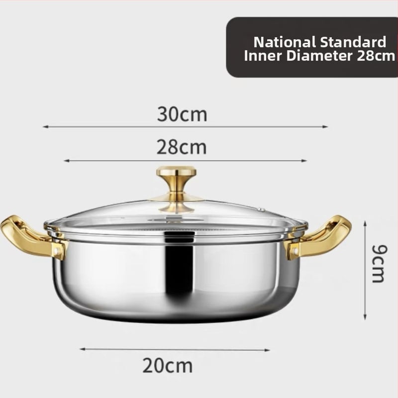 Nehrdzavejúci hot pot s integrovaným dnom, skleneným viečkom, model Shu Bao 08, nepriľnavý povrch, objem 4.1–6 L / 2.1–4 L, univerzálne pre indukčné dosky
