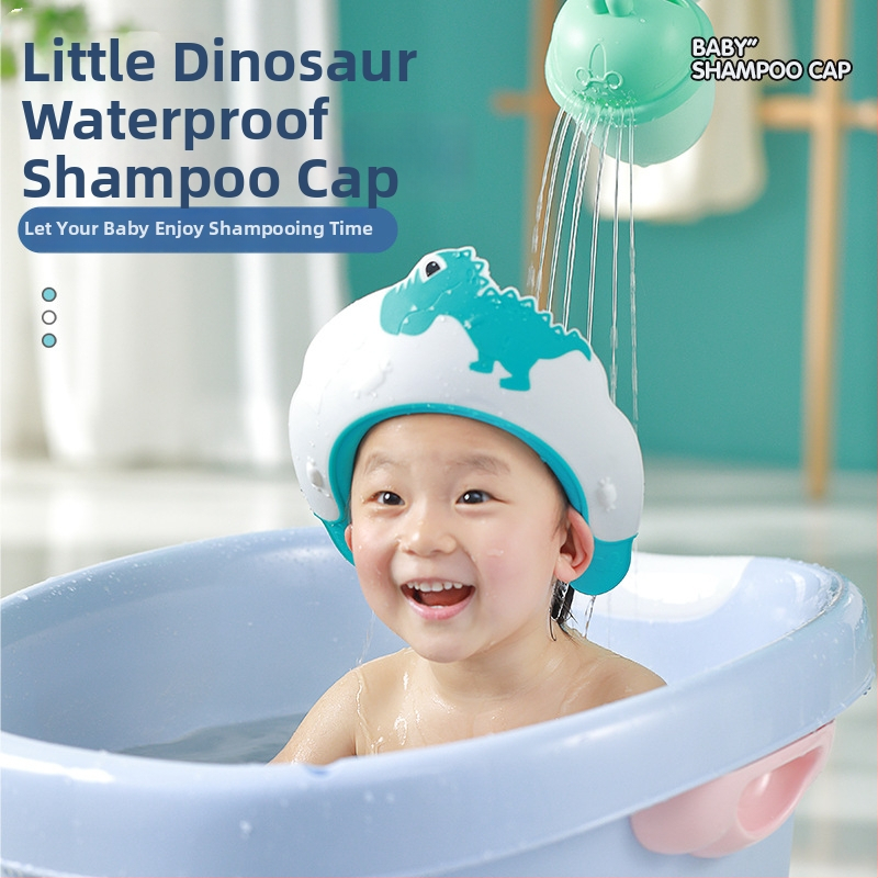 Dinosaurová šampónová čiapka pre deti – ochrana očí a uší, vodotesná, plastová | Značka: Happy Blue Whale