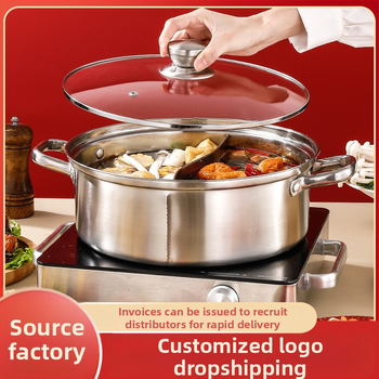 Lonac od nehrđajućeg čelika za vruću pot s dvostrukim odjeljcima Mandarin duck, Model BR, staklena kapica, višeslojno dno, kapacitet 2.1-4 L i 4.1-6 L