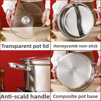 Lonac od nehrđajućeg čelika za vruću pot s dvostrukim odjeljcima Mandarin duck, Model BR, staklena kapica, višeslojno dno, kapacitet 2.1-4 L i 4.1-6 L