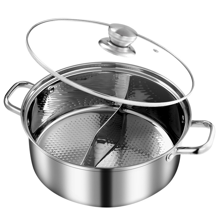 Lonac od nehrđajućeg čelika za vruću pot s dvostrukim odjeljcima Mandarin duck, Model BR, staklena kapica, višeslojno dno, kapacitet 2.1-4 L i 4.1-6 L