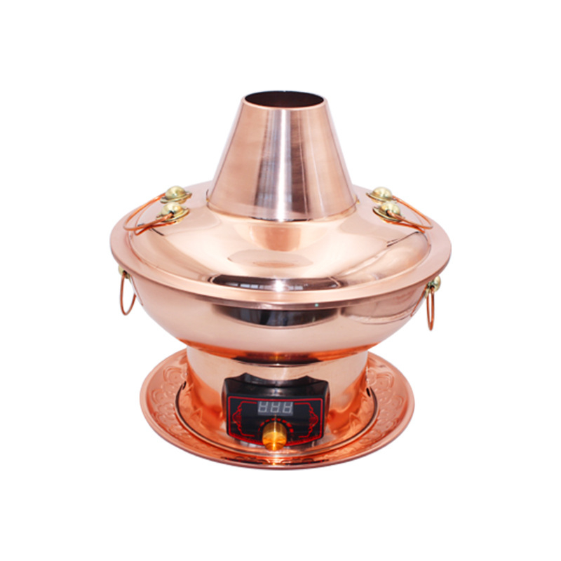 Bakreni lonac za hot pot, neelektrični, čisto bakreno kućište, kapacitet 2.1–4 L, jednostruko dno, tradicionalni kineski stil
