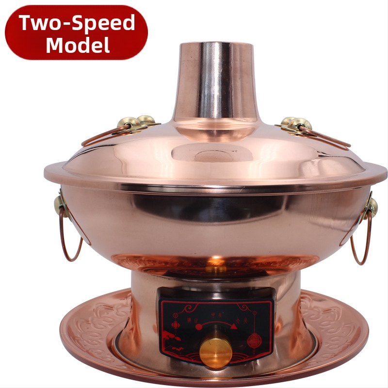 Meďový hrniec na hot pot, neelektrický, čistá meď, objem 2.1–4 L, jednovrstvové dno, tradičný čínsky štýl