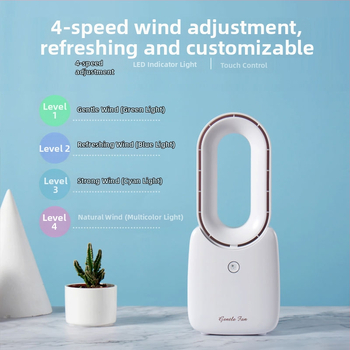 Ventilátor bez lopatiek pre stolný počítač s USB nabíjaním, prenosný a tichý, vstavaná 2500 mAh batéria, 4 rýchlosti