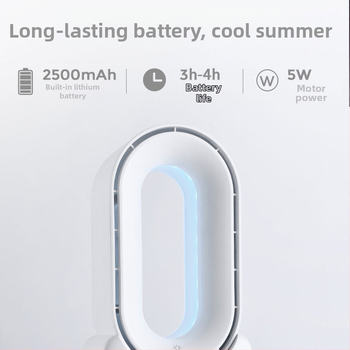 Ventilátor bez lopatiek pre stolný počítač s USB nabíjaním, prenosný a tichý, vstavaná 2500 mAh batéria, 4 rýchlosti