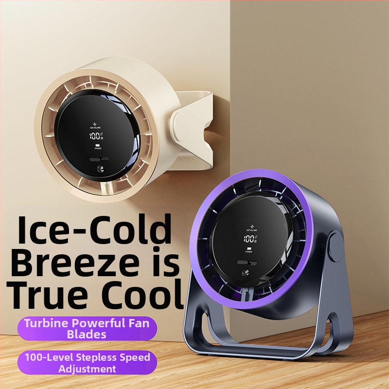 Ventilator de circulație fără palete, pentru birou/fixare pe perete, silențios, încărcare USB, baterie încorporată 4000–6000 mAh, motor brushless, 5 trepte