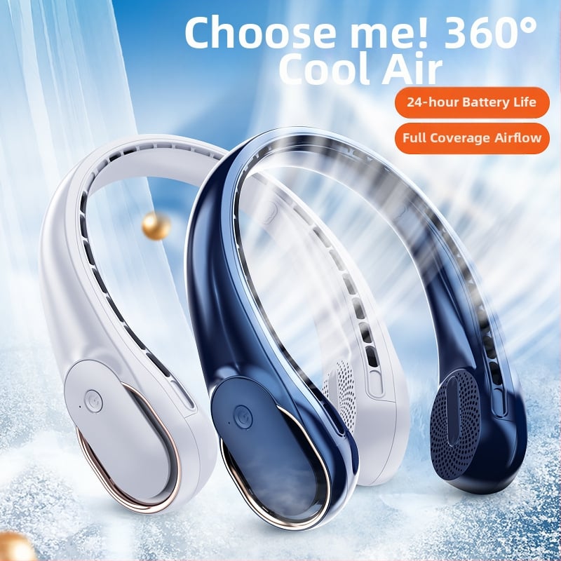 Ventilator pentru gât cu încărcare USB, baterie încorporată 4000-6000 mAh, brushless motor, 3 trepte de viteză, zgomot 36-45 dB