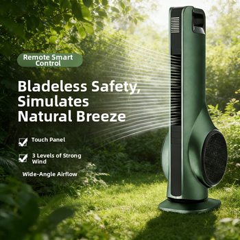 Bezlopatkový vežový ventilátor s diaľkovým ovládaním, 3 rýchlosti, široký prúd vzduchu