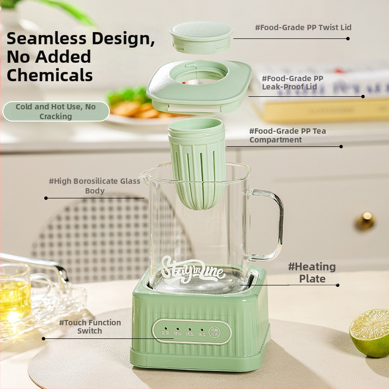 Zdravá kanvička na čaj s digitálnym termostatom, sklenené telo, 500W, model MZS-500B, pre 2-3 osoby