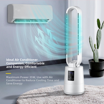 BORMA bezlopatový stojanový ventilátor s napájaním DC, 220V, 12 rýchlostí vzduchu, diaľkové ovládanie, 2–8 hodinový časovač, filtrácia aktívnym uhlím