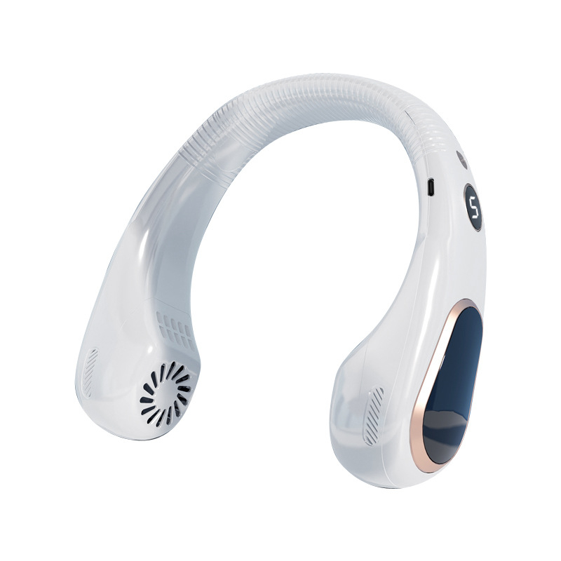 Ανεμιστήρας γύρω από τον λαιμό – ενσωματωμένη μπαταρία 2000–4000mAh, USB επαναφορτιζόμενος, τουρμπίνα χωρίς λεπίδες, 5 ταχύτητες, αυτονομία 6–8 ωρών