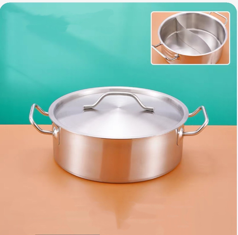 Nehrđajući čelični lonac za hot pot, ravno dno, 6,1–10 L, dvostruke ručke, premaz protivlijepljiv