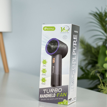 Ventilator de mână fără lame, tip turbina; 5W, baterie Li‑ion 3,7V; zgomot ≤36 dB; baterie înlocuibilă 2000–4000 mAh