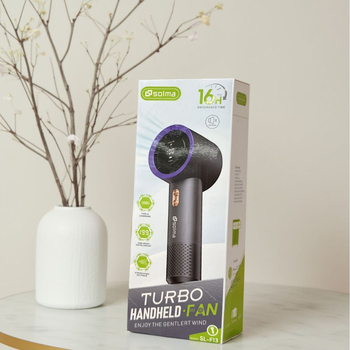Ventilator de mână fără lame, tip turbina; 5W, baterie Li‑ion 3,7V; zgomot ≤36 dB; baterie înlocuibilă 2000–4000 mAh