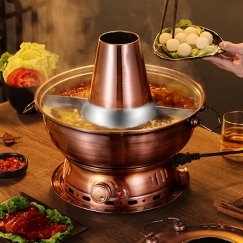 Kineski stil vrući lonac s imitacijom bakra, posuda od nehrđajućeg čelika 201, kapacitet 2,1–4 L, brend Yaojia le, za kućnu upotrebu, bez električne energije