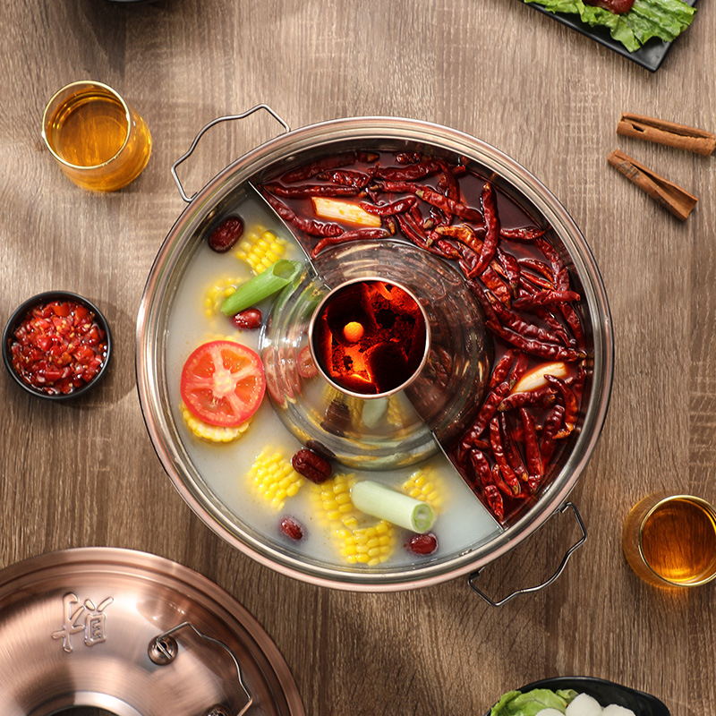 Kineski stil vrući lonac s imitacijom bakra, posuda od nehrđajućeg čelika 201, kapacitet 2,1–4 L, brend Yaojia le, za kućnu upotrebu, bez električne energije