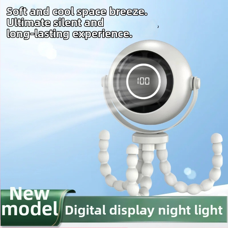 Ventilator de mână în formă de caracatiță, baterie încorporată 2000–4000 mAh, autonomie 8–12 ore, 3 trepte de viteză, alimentare USB, zgomot 36–45 dB