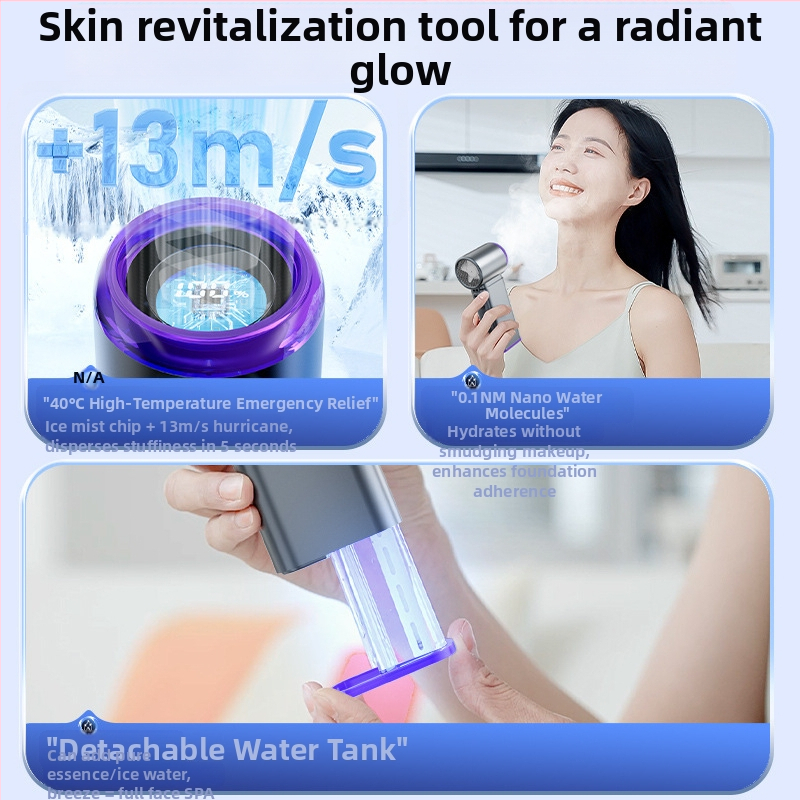 Ventilator manual fără palete cu ceață, încărcare USB, baterie încorporată 2000–4000 mAh, afișaj LED digital