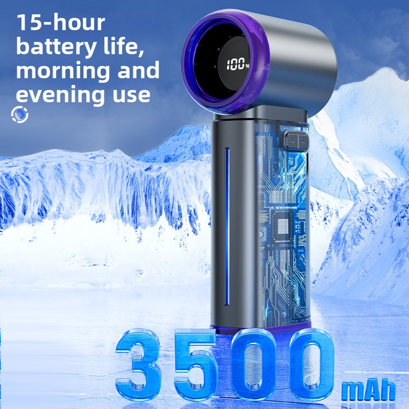 Ventilator manual fără palete cu ceață, încărcare USB, baterie încorporată 2000–4000 mAh, afișaj LED digital