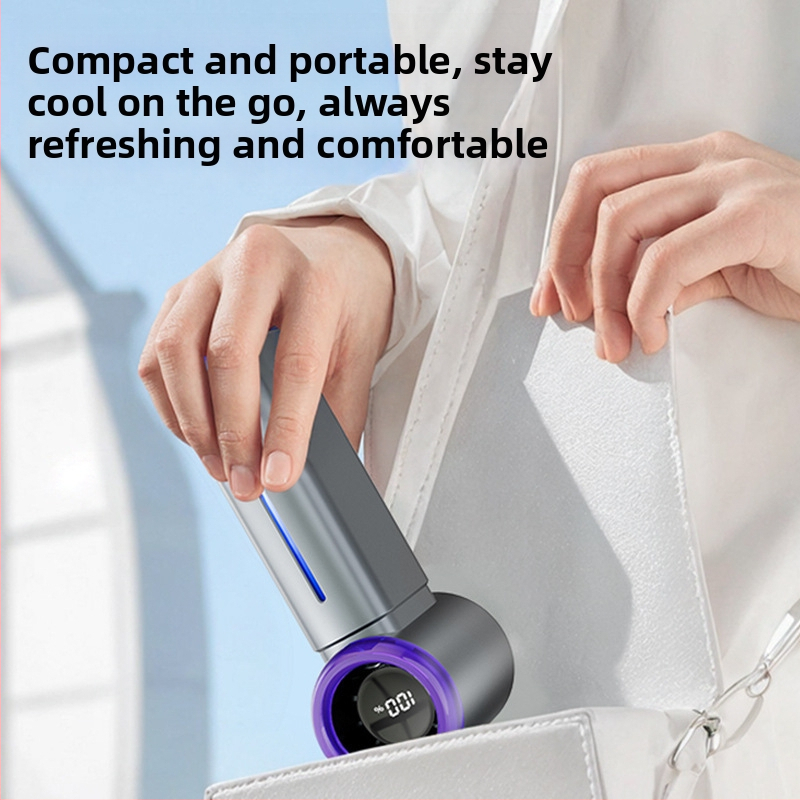 Ventilator manual fără palete cu ceață, încărcare USB, baterie încorporată 2000–4000 mAh, afișaj LED digital