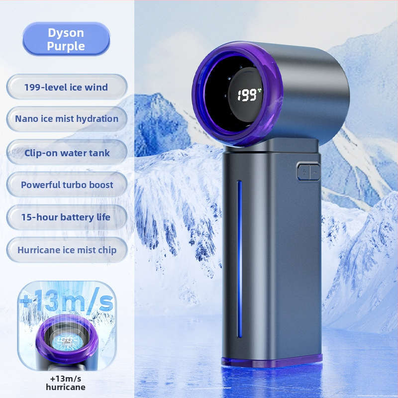 Ventilator manual fără palete cu ceață, încărcare USB, baterie încorporată 2000–4000 mAh, afișaj LED digital