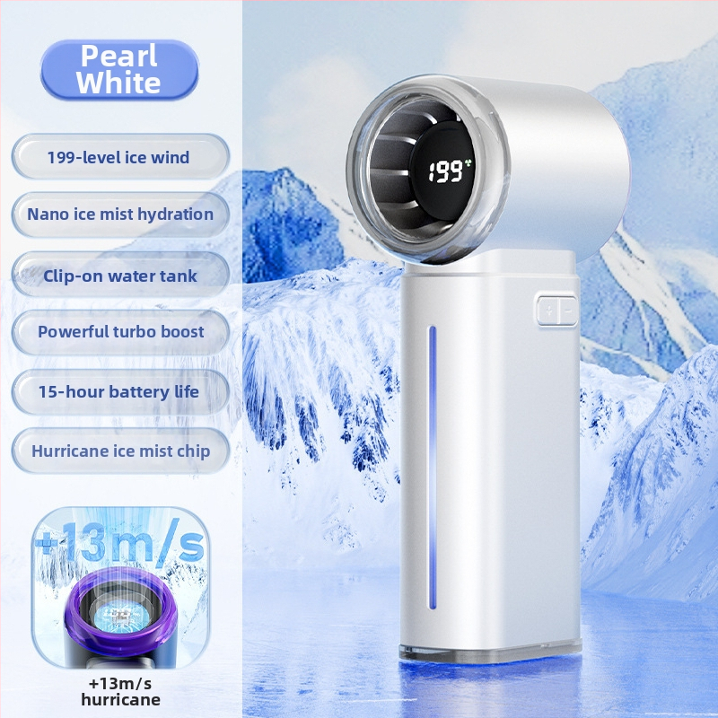 Ventilator manual fără palete cu ceață, încărcare USB, baterie încorporată 2000–4000 mAh, afișaj LED digital