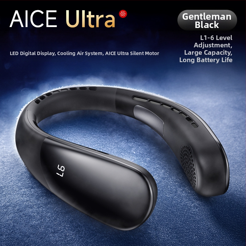 Ventilator purtabil pentru gât, fără palete, cu baterie încorporată 2000-4000mAh, 6 viteze, motor brushless, autonomie 3-6 ore