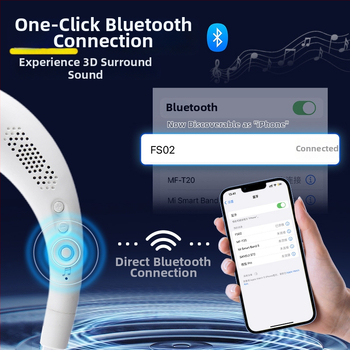 Ventilator cervical fără palete, încărcare USB, baterie încorporată 2000–4000 mAh, 5 trepte de viteză