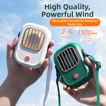 Ventilator pentru gât cu baterie încorporată, încărcare USB, motor brushless, 6 palete, 3 viteze