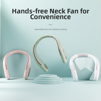 Bezlopatkový krčný ventilátor USB nabíjanie, vstavaná batéria 2000–4000 mAh, prevádzková doba 6–8 hodín, tichý (<40 dB)