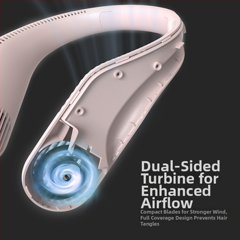 Bezlopatkový krčný ventilátor USB nabíjanie, vstavaná batéria 2000–4000 mAh, prevádzková doba 6–8 hodín, tichý (<40 dB)